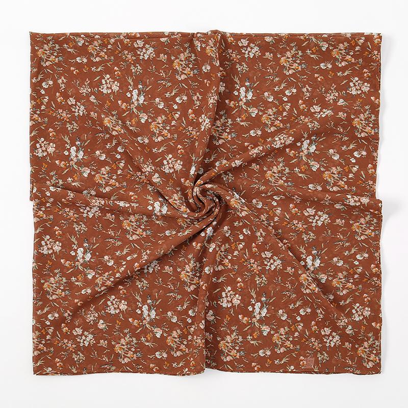 115cm Floral Printed Square Scarf Chiffon Headband Scarf For Muslim Woman Hijabs Shawls Lady Elegant Wraps Ethnic Islam Turban