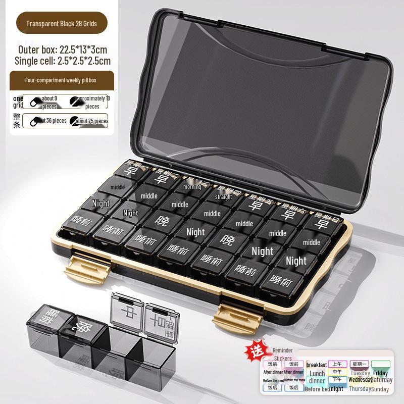 Portable Weekly Pill Organizer: 7-Day Medication Dispenser with Reminder Compartments for Elderly 23*12*2.6cm