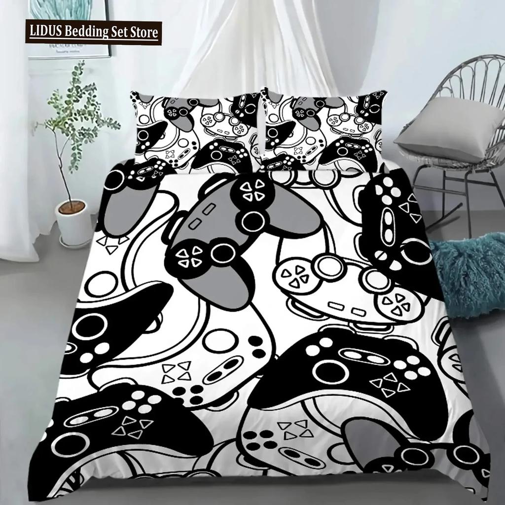 Gaming Duvet Cover Set Gamer Room Decor For Boys Teen Video Games Twin Bedding Set Microfiber Gamepad Let's Play Quilt Cover