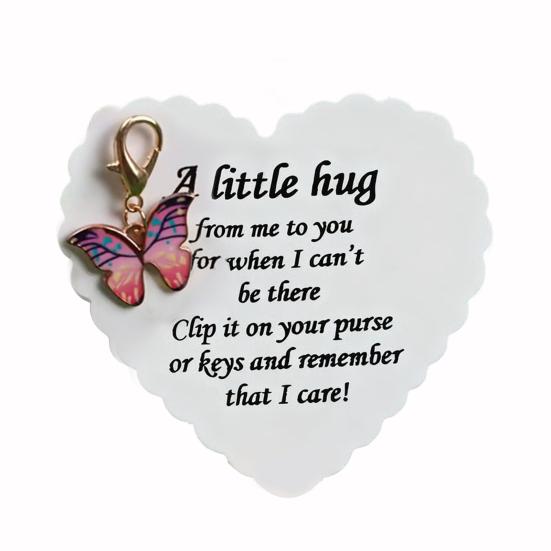 

Butterfly Charm with Inspirational Card Emotional Support Pocket Hug Butterfly Keychain Pendant Purse Decoration Christmas Birthday Encouragement Gift розовый
