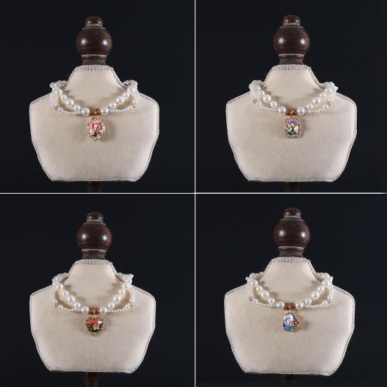 Faux Pearl Pet Collar for Dogs Cats Double-layer Beaded Necklace with Enamel Pendant for Pet Dress-up Jewelry Accessories