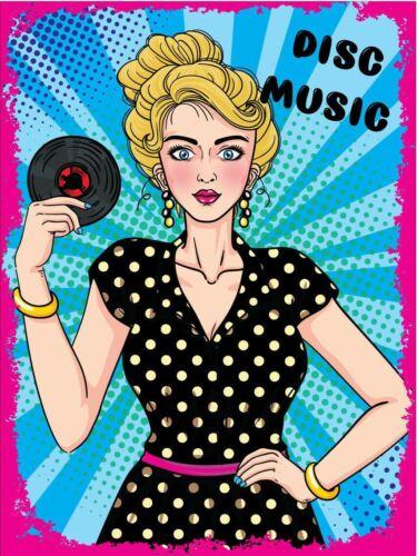 Metal plaque vintage retro style Music Disc Woman Classic tin door signAluminum 20x30cm（7.8x11.8inch）