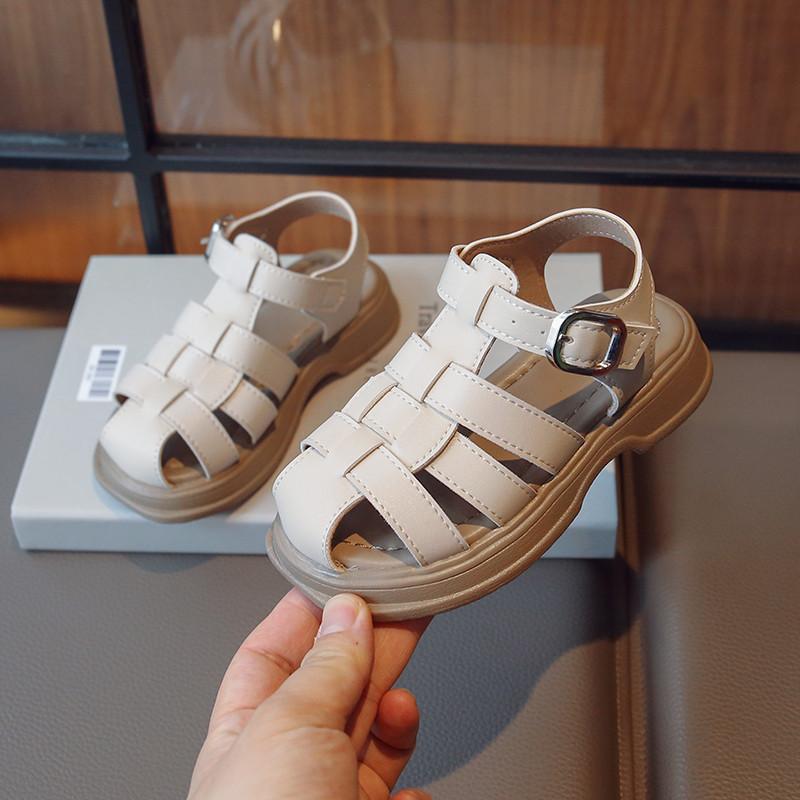 Bambini Intreccio Punta Chiusa Scarpe Tinta Unita Classiche Sandali Romani per Bambini Ragazzi Ragazze Scarpe Casual Vuote Stile Britannico