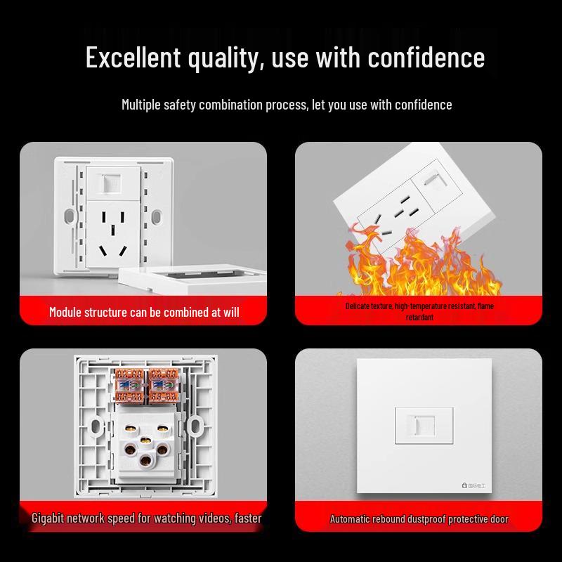 86-Type Six Category Gigabit Network Cable with Concealed Installation Socket & 5-Hole Power Panel