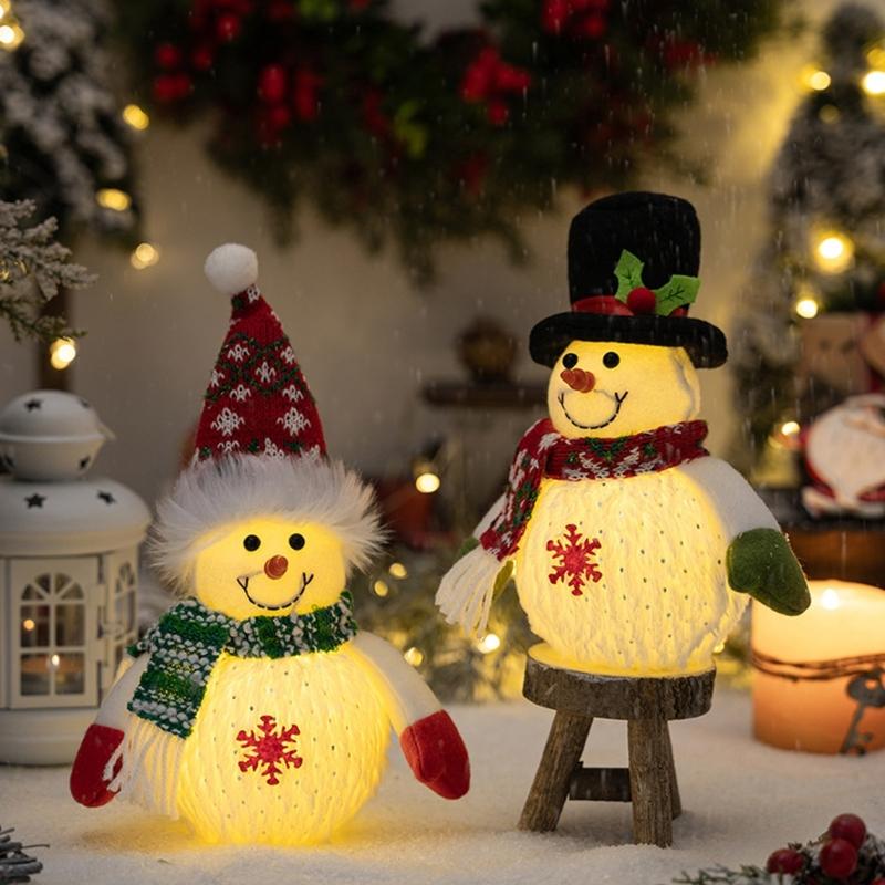 Festival Light Up Snowman Ornament With Warm LED Glows For Holiday Homes Decoration Desktop Accessories
