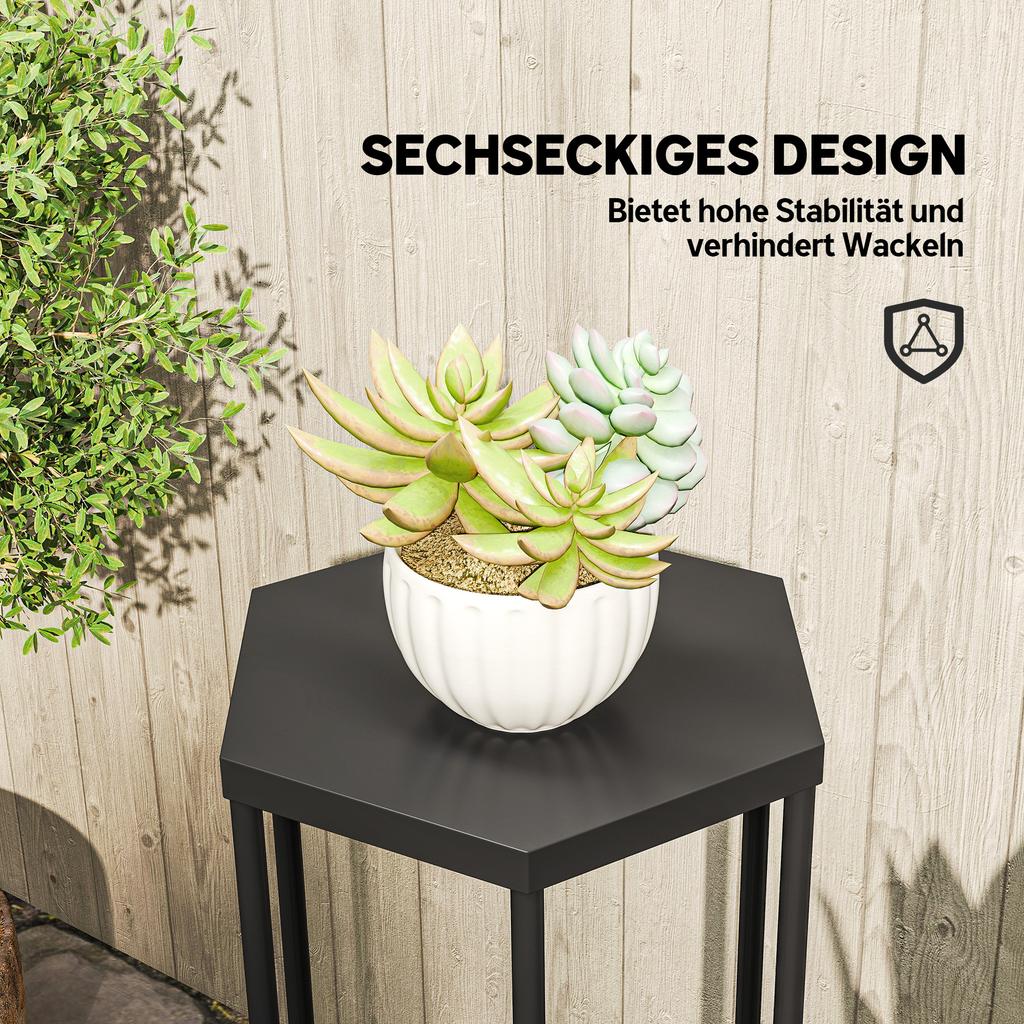 Set of 2 Plant Stands for Indoor and Outdoor Use, Hexagonal Metal Flower Pot Holders for Garden, Patio, Balcony