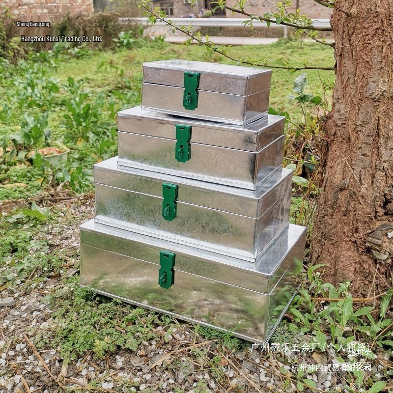 Galvanized Large Iron Sheet Toolbox with Lock - Portable Storage & Organizer for Woodworking