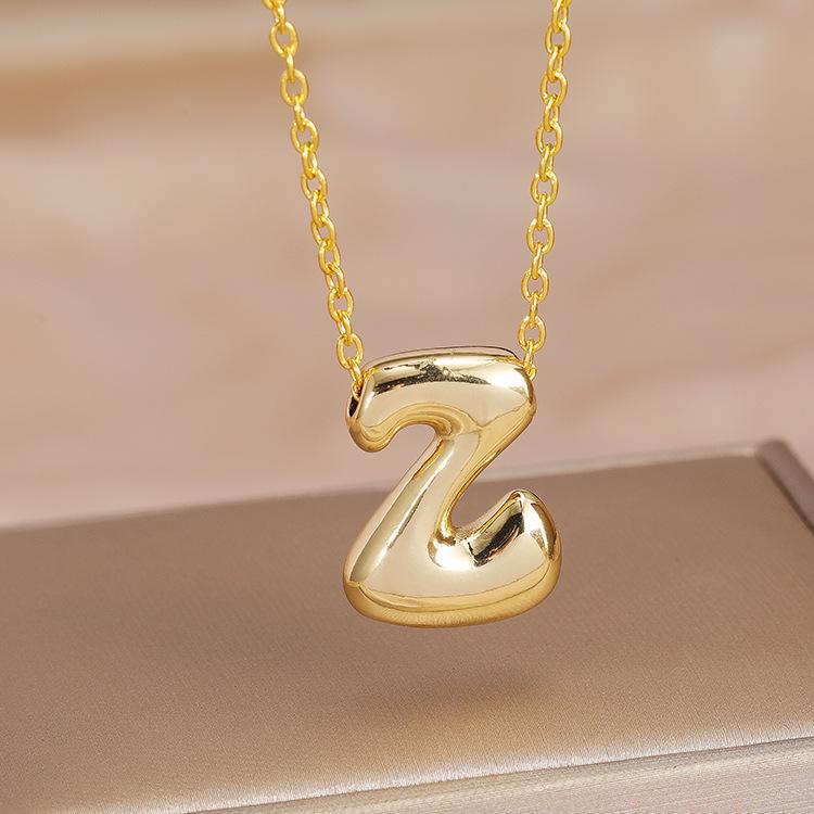Charming Chubby Brass Polished 26-Letter Silver Pendant Necklace for Women