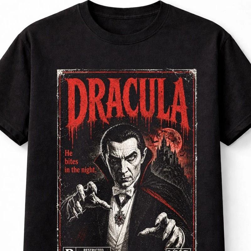 Dracula Vampire Gothic Monster Vintage Horror VHS Unisex TShirt S