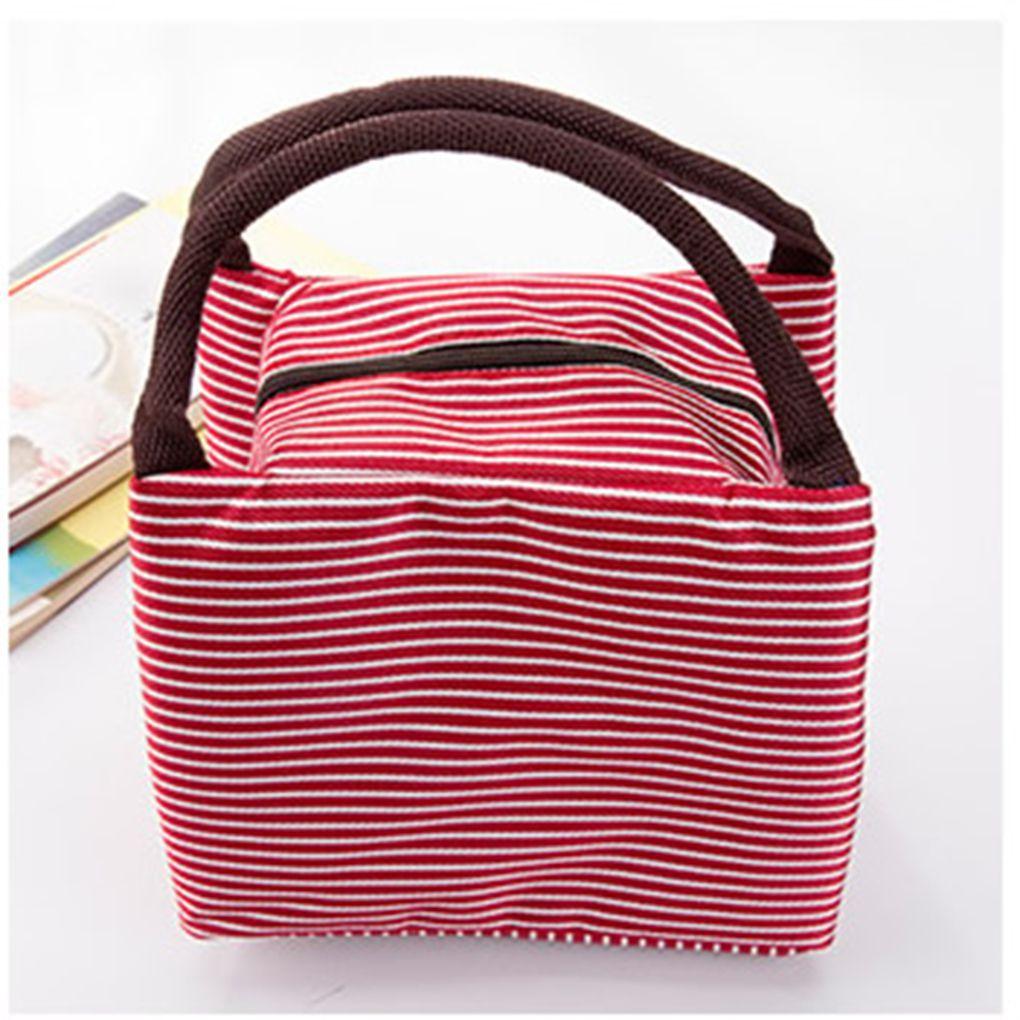 Womens Stripe Thermal Lunch Box Cooler Bag Insulated Picnic Handbag Food Bag