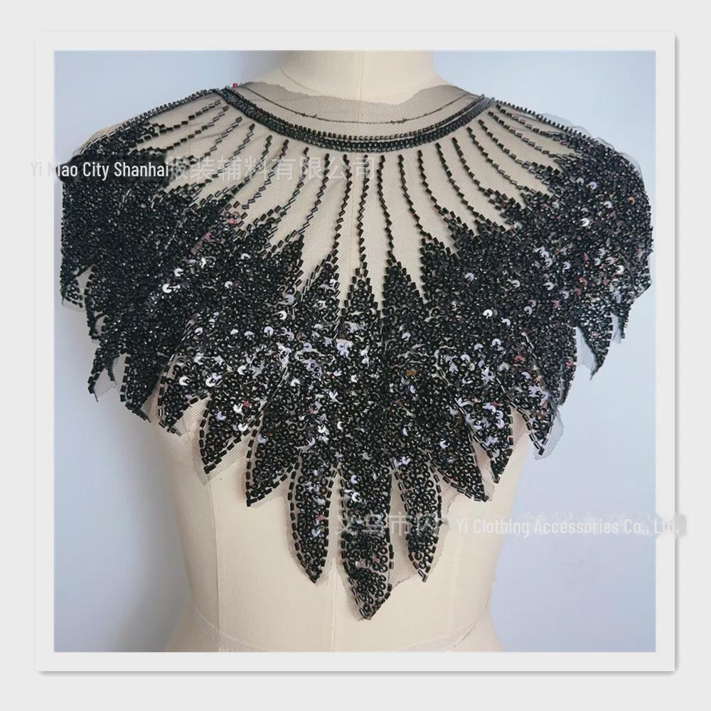 Women's Lace Patch with Sequin Bead Embroidery - Mesh Front Chest Accessory