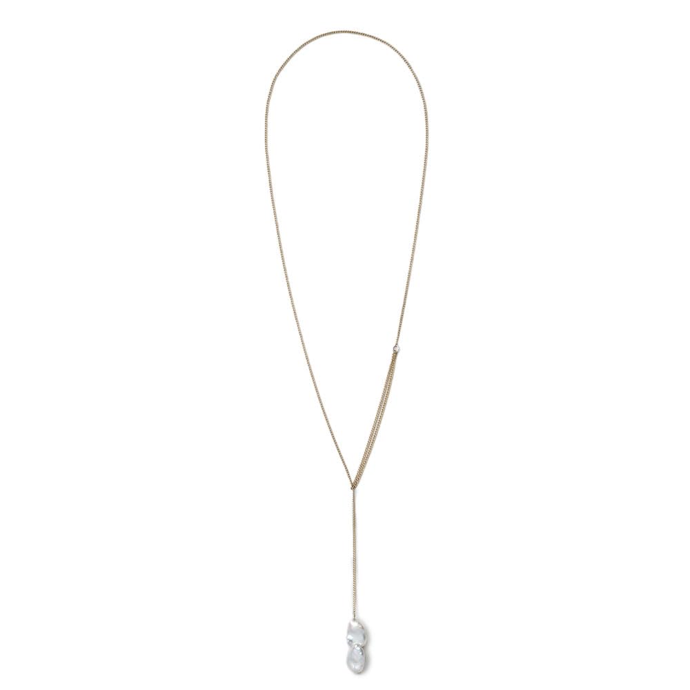 

[VOTRE COUTURE] Pearl Necklace, Freshwater Pearl, Y-shaped, Long, Casual Chain, Gold, Brand, 6-Month Warranty