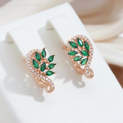 1 Pair Gold Color Hoop Earrings For Women Marquise Cut Green Zircon Flower Leaf Drop Earrings Delicate Jewelry