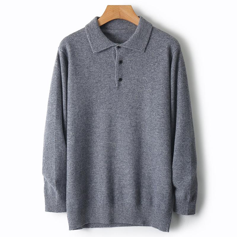 Men's Fashionable Pure Wool Solid Color Long-sleeve Polo Sweater