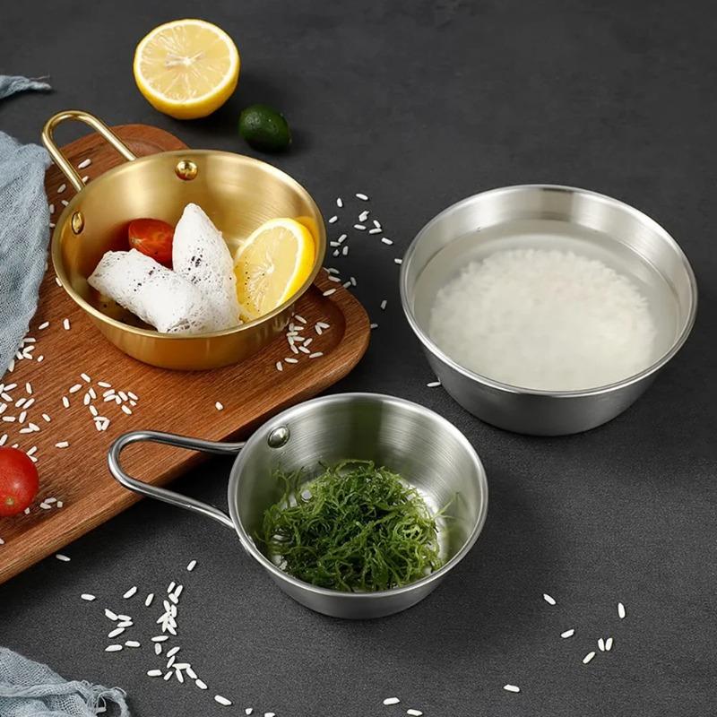 1 Stück Haushalt Lebensmittel Saucenschalen Eis Dessert Geschirr Küche Edelstahl Koreanisch Rund Reiswein mit Griff