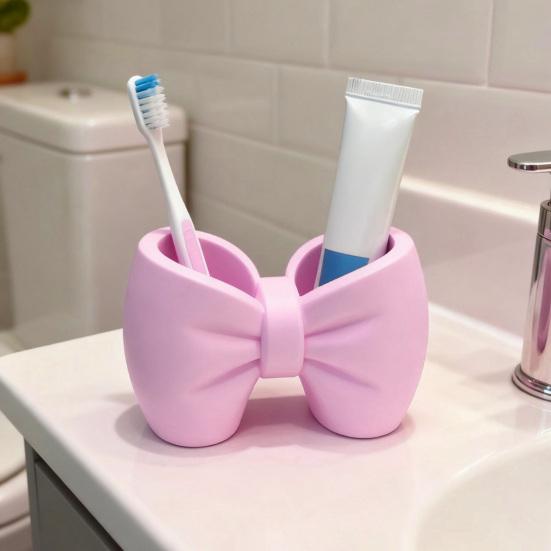 Držák na zubní kartáček s mašlí 3D tištěný Růžová Bílá Mašlička Organizér na zubní kartáček a pastu Dekorace do koupelny Multifunkční krabička na pera