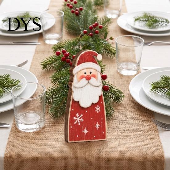 Santa Claus Elk Snowman Figurines Wooden Christmas Tabletop Decor, Reindeer Figurine, Rustic Hand Painted Wood Decorations Holiday Shelf Sitter