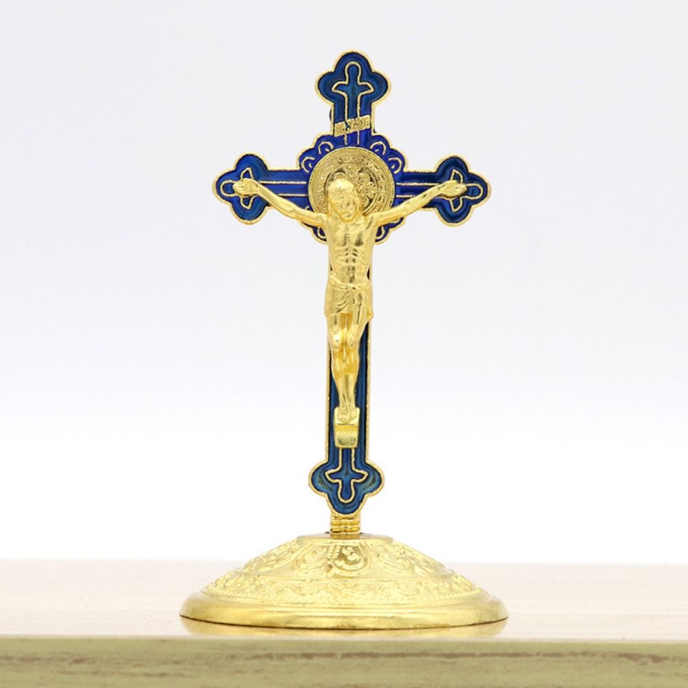 With Stand Zinc Zinc Alloy Cross Ornaments Religious Plated Gold Statue Church Cross Ornaments  Home Decor