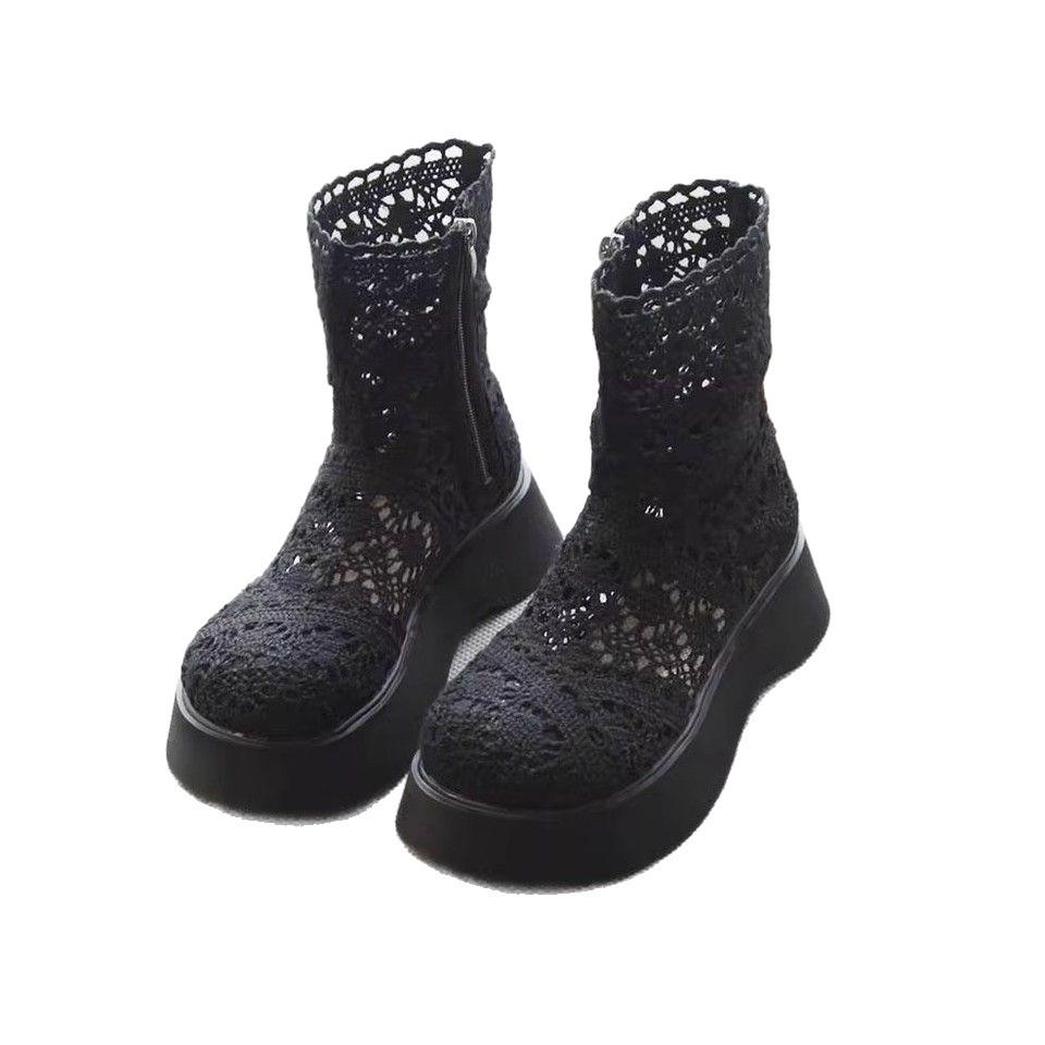 Vintage thick-soled Roman cool boots for women's 2025 summer new fashion set-toed high-top sandals heightened zipper short boots