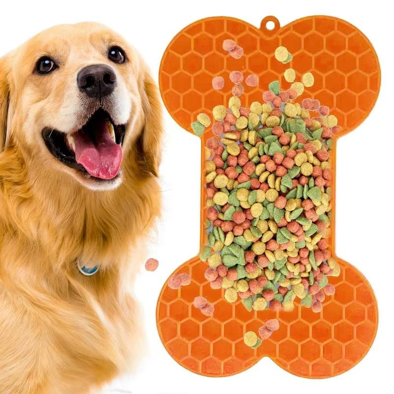 Knochenförmige Silikon-Leckmatte für Hunde, Erdnussbutter, Slow-Food-Napf zum Essen für Katzen, Hunde, Futterspender, Leckmatte