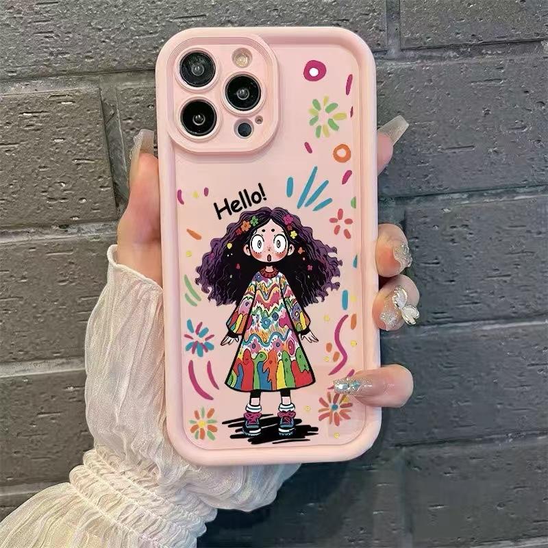 Curly Hair Girl Applies To Iphone16pro Mobile Phone Case Apple 15 Anti-drop 14 Cartoon 13promax New 16x
