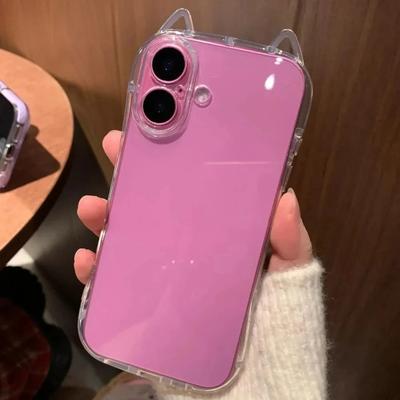 Luksus 3D Katteører Søtt Gjennomsiktig Deksel for iPhone 14 15 16 Pro Max Plus 11 12 13 X Xr Xs 7 8 SE 2 Gjennomsiktig Støtsikkert Mykt Deksel