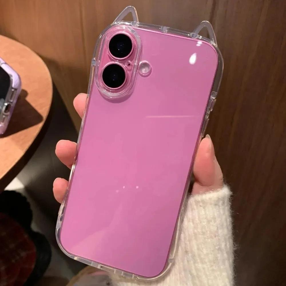 Lyxigt 3D kattöron sött genomskinligt skal till iPhone 14 15 16 Pro Max Plus 11 12 13 X Xr Xs 7 8 SE 2 genomskinligt stötsäkert mjukt skal