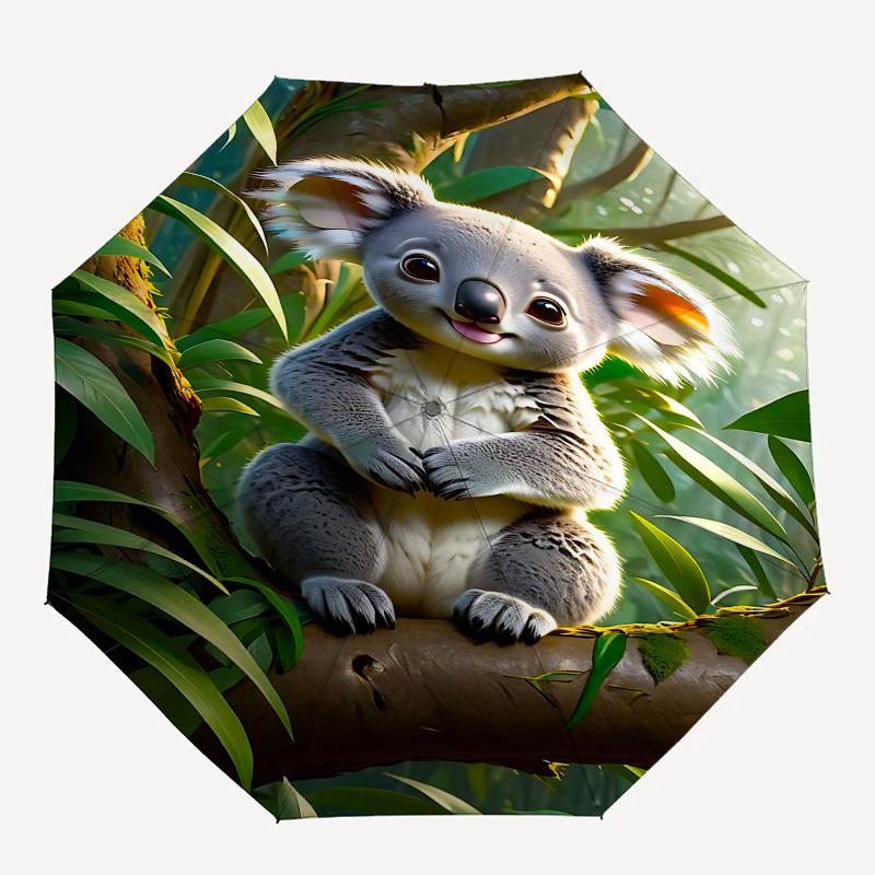 

1pc Koala ForestOpen/Close Umbrella-Windproof, Compact Travel Umbrella, Sturdy 8-Rib Shaft, Outdoor Accessory, 1082