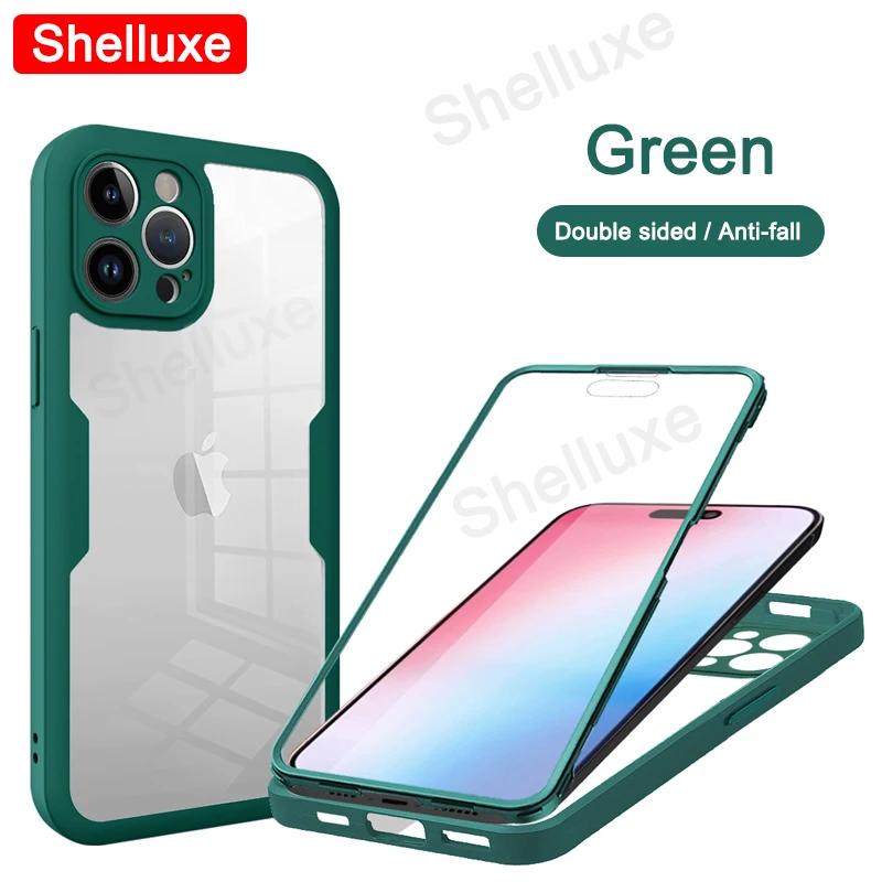 360 Full Body Front+Back Clear Case Shelluxe For iPhone 16 15 14 Plus 13 12 11 Pro Max Silicone Shockproof Double Sided Cover