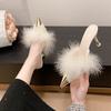 Large Size Pointed Stiletto Slippers Women's New Feather Suede Black Bag Head Sandals Half Slippers
