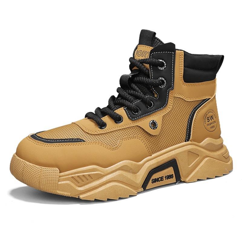 2024 winter new high-top shoes men's construction site big yellow boots outdoor retro heightening tooling Martin boots thick-soled trendy shoes