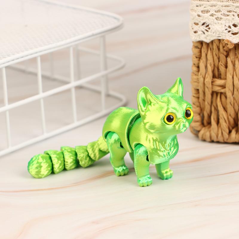 

3D-печатный милый котенок с подвижным хвостовым суставом, детский подарок, игрушечная модель, украшение для автомобиля