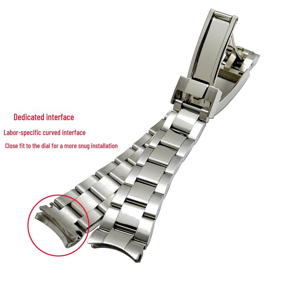 Roestvrij Staal Gebogen Eind Horlogeband, Past op Rolex Submariner Drie-Schakel Serie, 20mm, met Veiligheidssluiting.