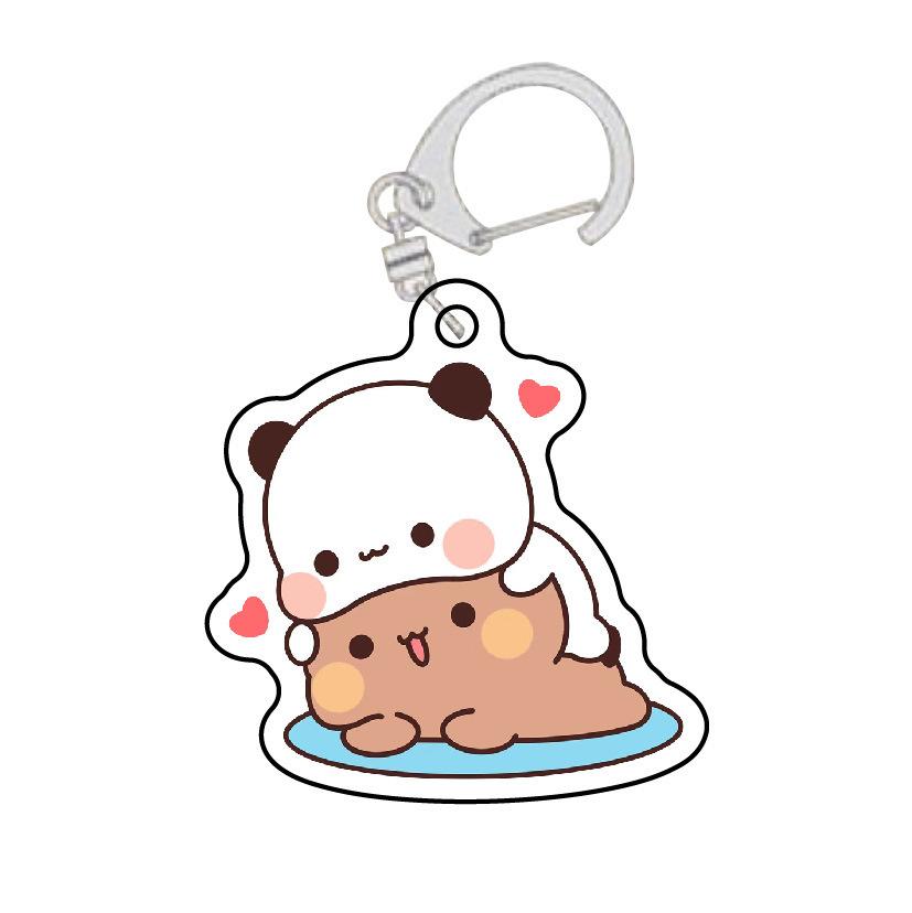 Cute  La bubuDudu Keychain Figure Couple Baby Grey Bear White Panda Key Chain Car Ring Jewelry Gifts Bag Pendant Accessories