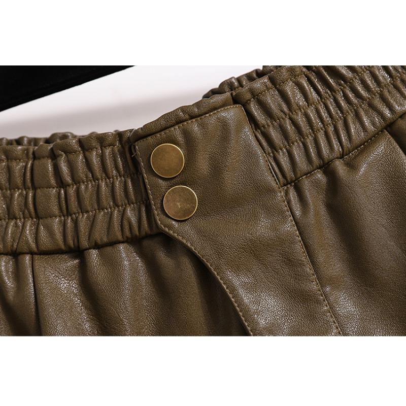 DIMANAF Plus Size 2024 Toamna Iarna Noua Piele PU Pantaloni scurți cu talie înaltă Femei Pantaloni largi cu picioare largi Pantaloni scurti