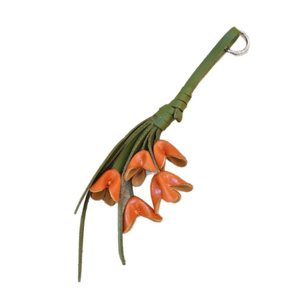 Handmade Flower Pu Keychain Hanger Bag Pendant Lovely Tulip Bouquet Leather Pendant  Women