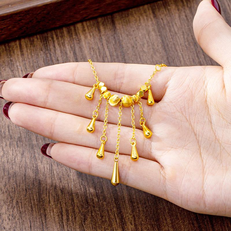 Trendy Simple Feng Shui Drop Tassel Collarbone Chain Women's Beaded Cat's Eye Jewelry Necklace Pendant