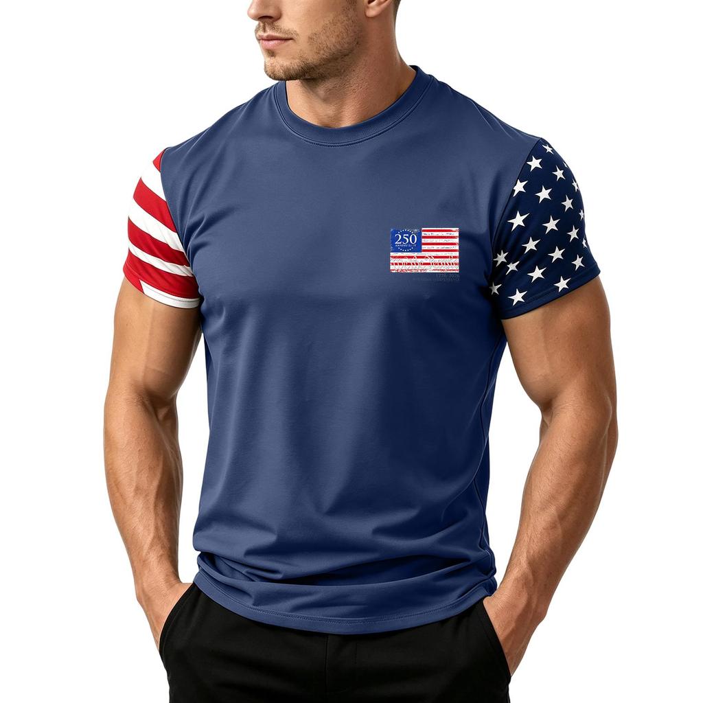 Men's Independence Day Flag Print Short Sleeve T-Shirt, Loose Casual Daily Summer Tops
