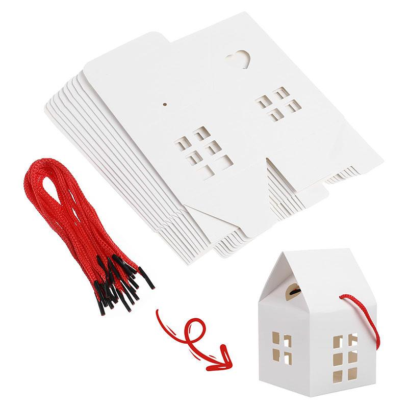 WTEMPO Small House Shaped Paper Gift Boxes with Ropes Foldable DIY Small Presents Packaging Boxes Ideal for Storing and Gifting Delicate Items