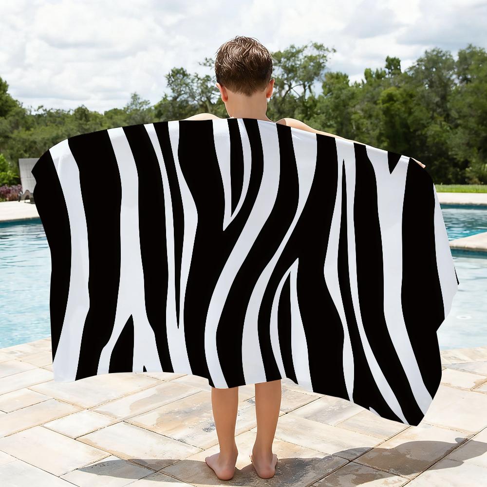 Black White Print Zebra Anime Towel Quick Drying Beach Towels Are Suitable For Swimming Pools Camping Yoga And The Gym