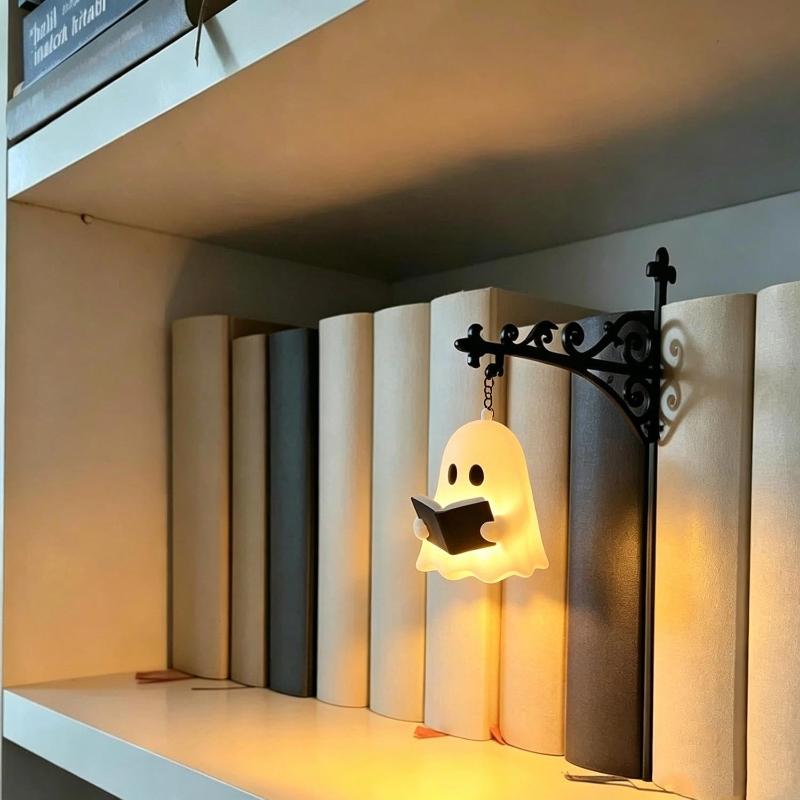 Hanging Reading Ghost Night Light Portable Small LED Lamp for Bookshelf Home Halloween Party Decor Lovely Gift for Friends
