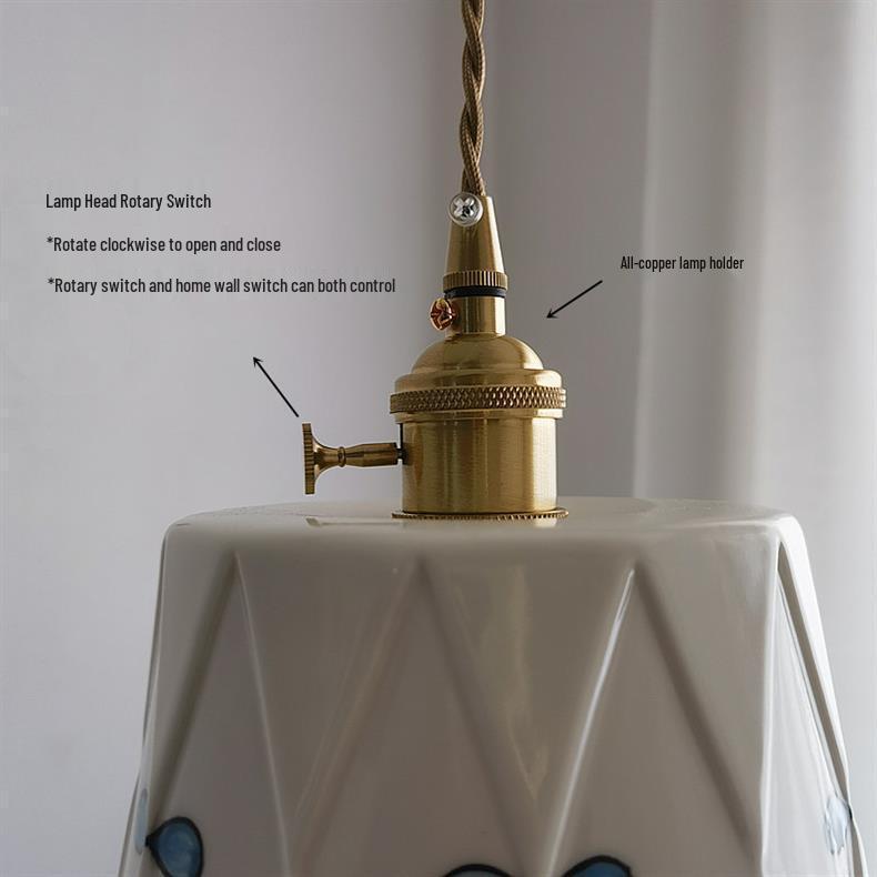 Retro Japanese Brass Glazed Ceramic Pendant Light for Bedroom, Dining, Bar, or Bay Window