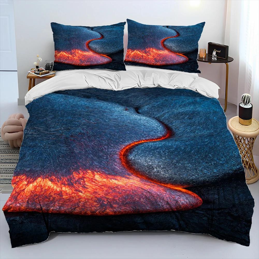 3D Volcano Lava Magma Comforter Bedding Set,Duvet Cover Bed Set Quilt Cover Pillowcase,King Queen Size Bedding Set Adult Child