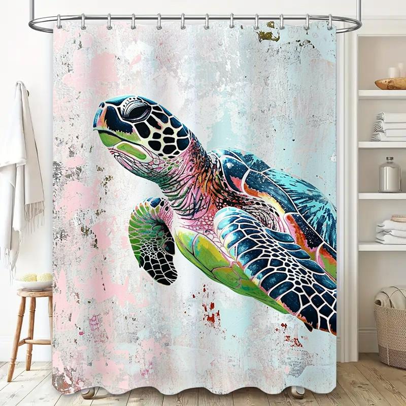 Bright Tiled Turtle Bath Mat Shower Curtain Set Waterproof Decorative Home Decor 3D Printed Bathroom Rug White Green Blue Pink Y