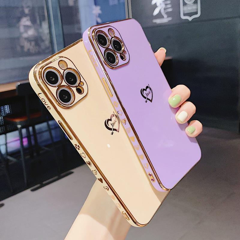 Candy color 6D electroplating side love for iPhone17ProMax Apple 16 fine hole silicone 15 mobile phone case