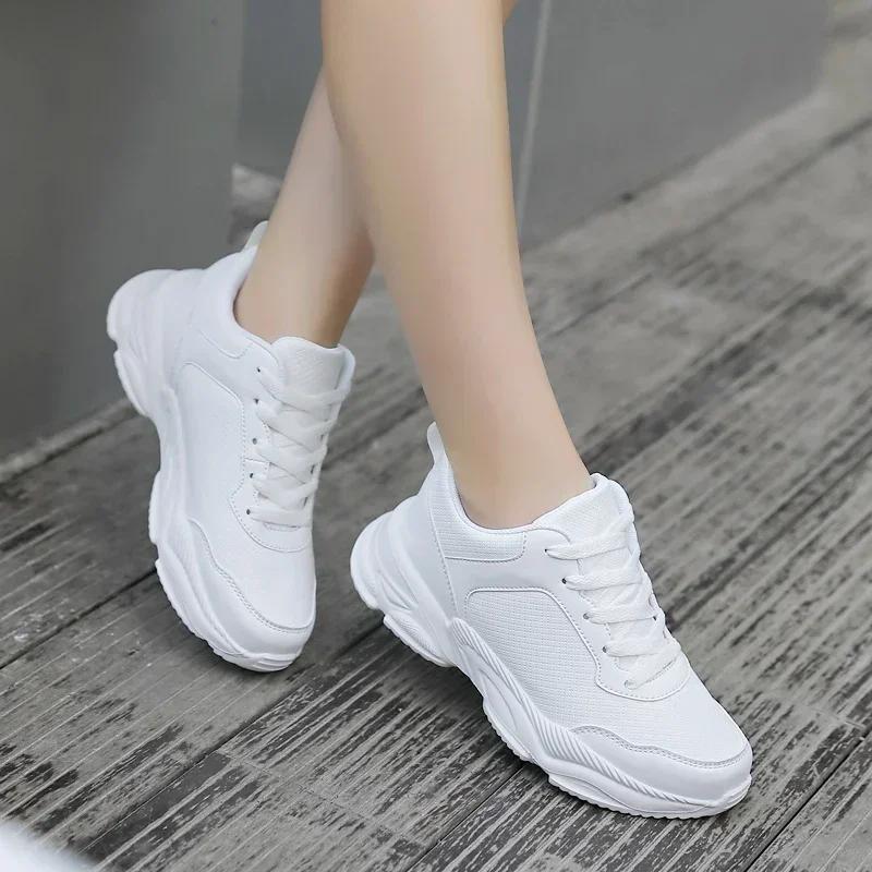 Thick Bottom Non-Slip Jogging Shoes Ladies High Quality Sports Leather Waterproof Running Shoes Women Fitness Casual Sneakers