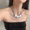 Simple Temperament Silver Leather Rope Brushed Metal Geometric Oval Necklace for Women Personality Ethnic Collar Chain Jewelry