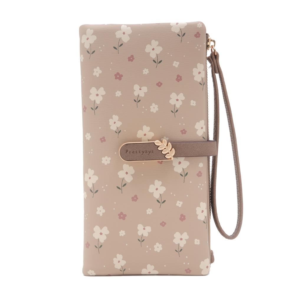 Women Long Wallet Cute Leaf Flower Pattern Design Girl Zipper Coin Purse Ladies ID Credit Card Holder PU Small Clutch Money Bag