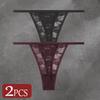 FINETOO 2 Stück/Set Damenunterwäsche Spitze Durchsichtige Unterhosen Sexy Atmungsaktiv Ausgeschnitten G-String Tanga Damen Niedrige Taille Sexy Dessous