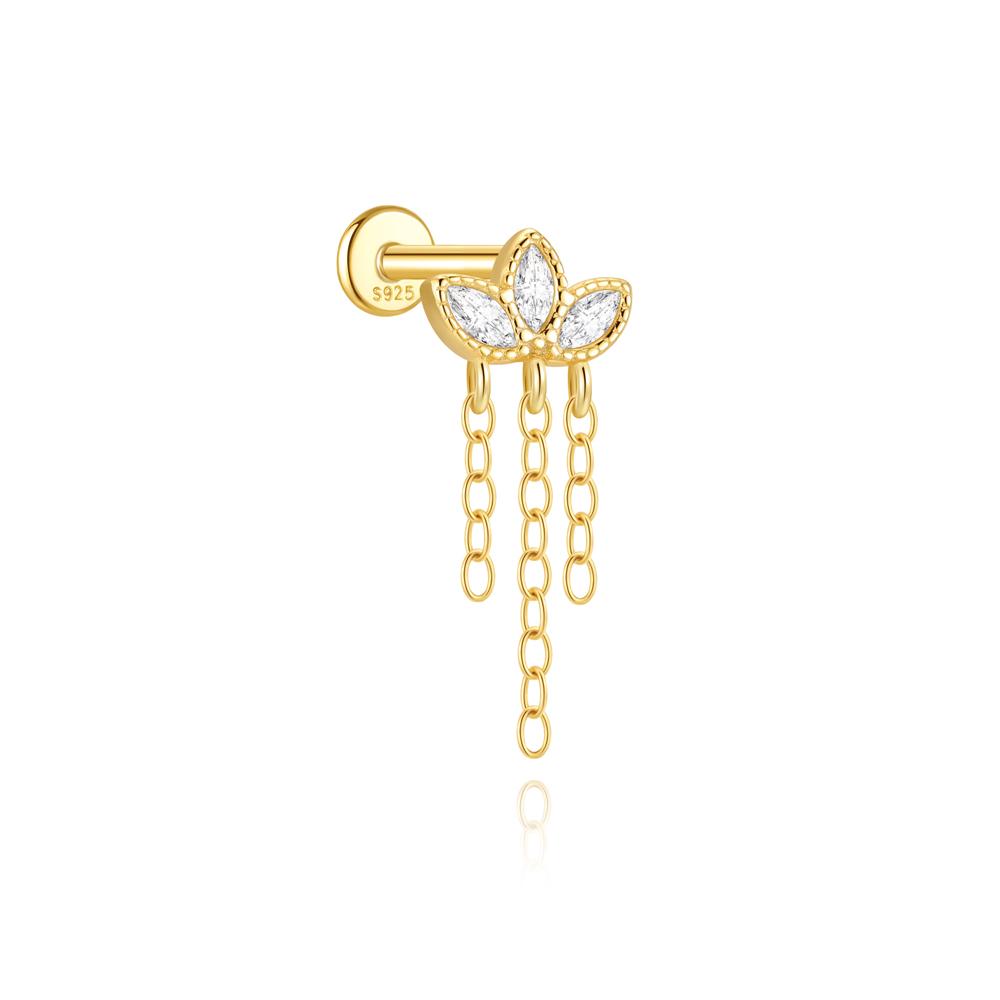 CANNER 1PC 925 Silver Eight-pointed Star CZ Piercing Earring For Women Tassel Chain Stud Earring Party Fine Jewelry